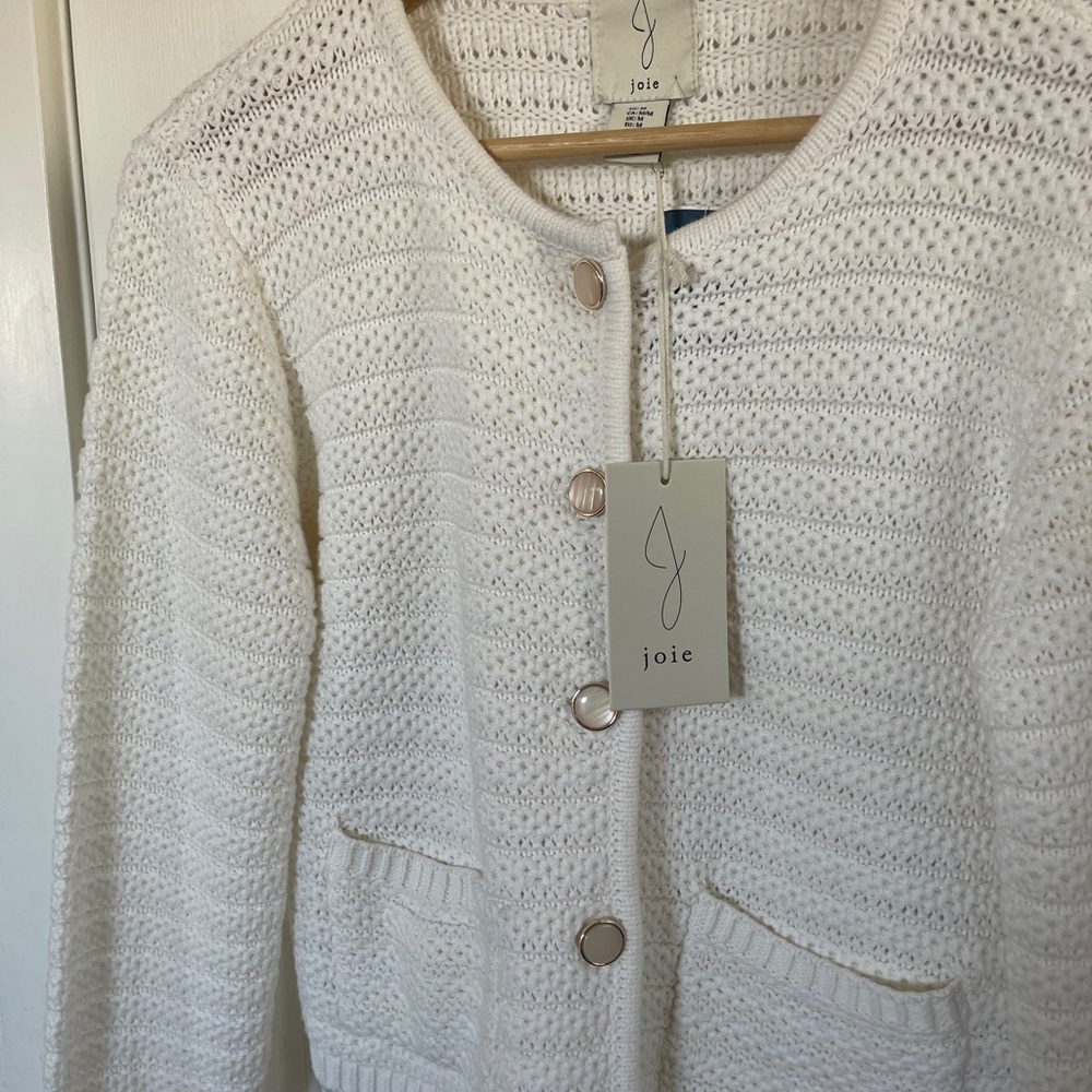 Joie White Cardigan with Textured Knit Pattern